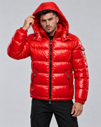 Men's Glossy Quilted Puffer Jacket - Hooded Zip-Up