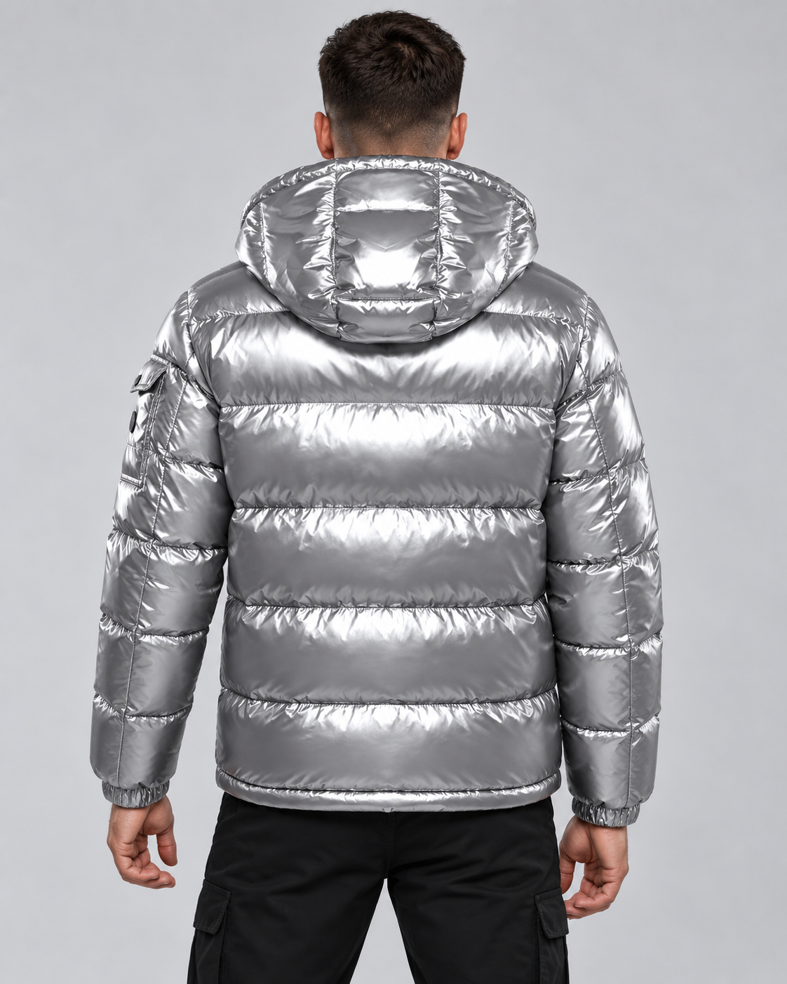 Men's Glossy Quilted Puffer Jacket - Hooded Zip-Up
