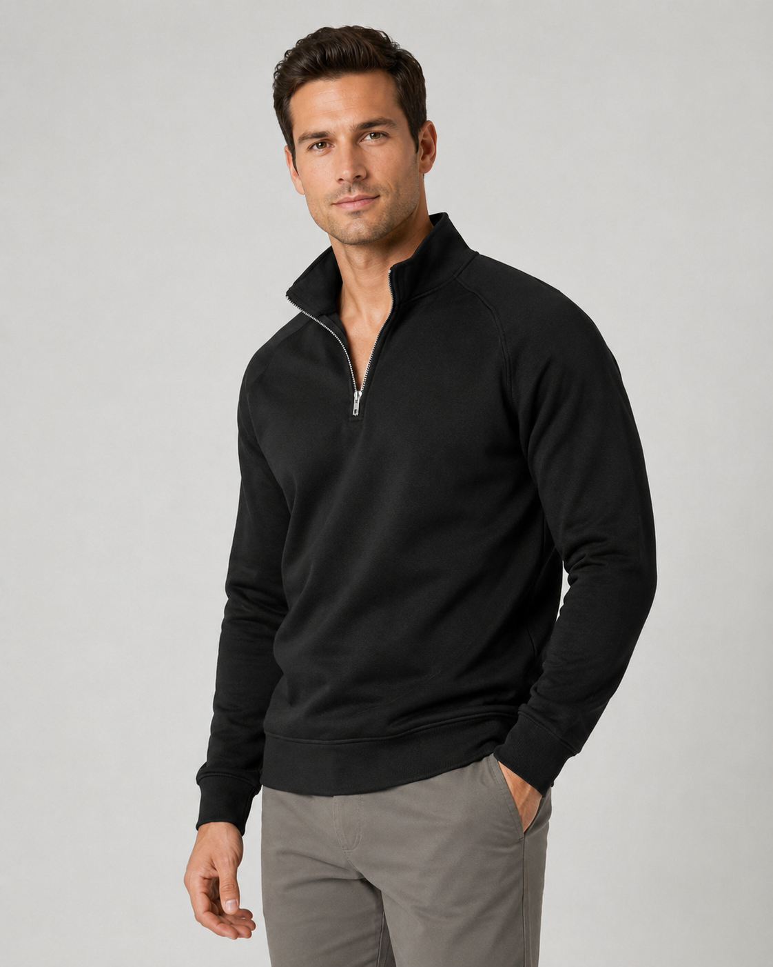 Men's Half Zip Pullover - Funnel Neck Raglan Sleeve