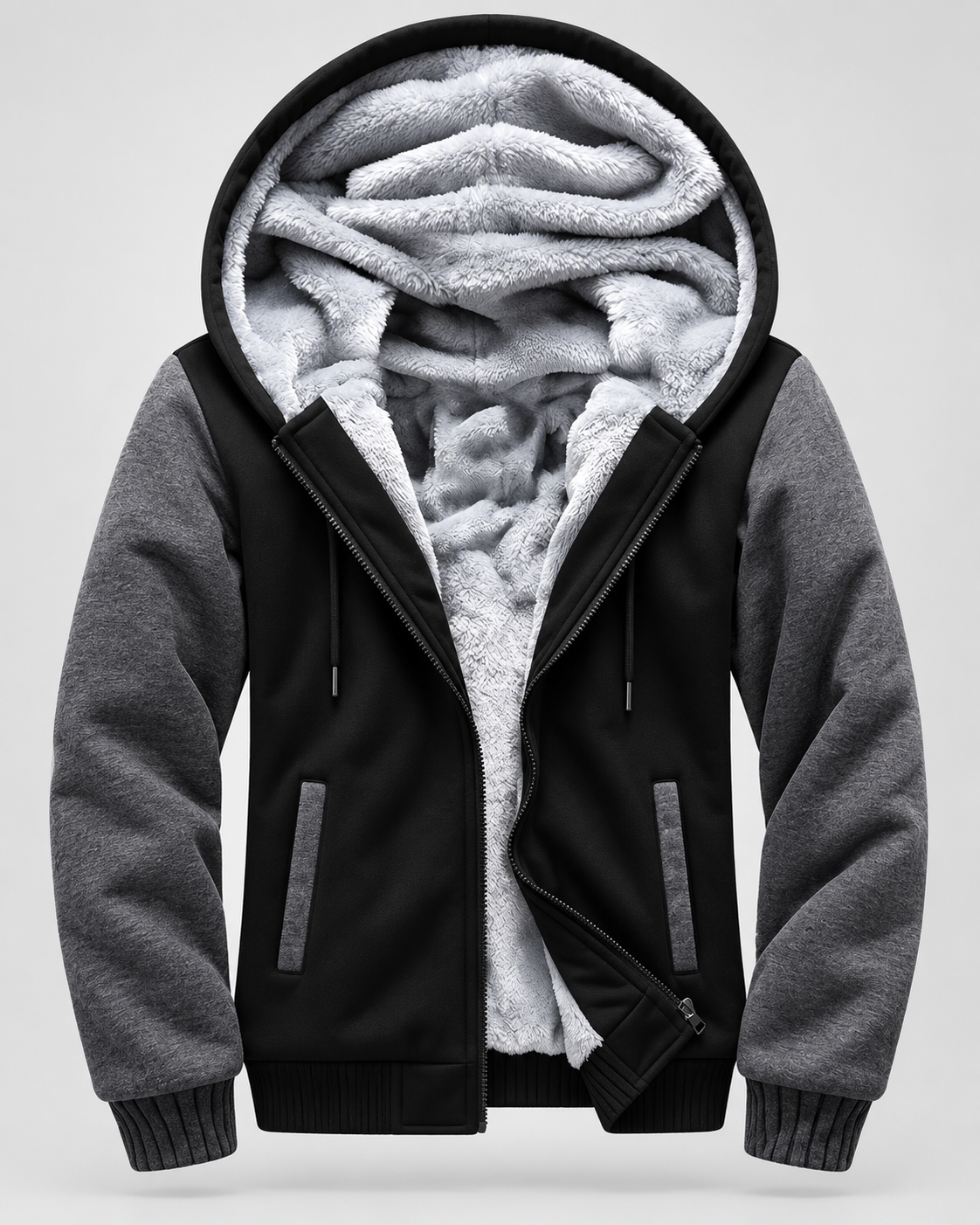 Men's Hooded Fleece Zip Jacket - Contrast Sleeve Regular Fit