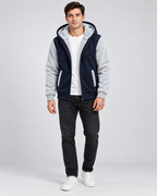 Men's Hooded Fleece Zip Jacket - Contrast Sleeve Regular Fit