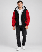 Men's Hooded Fleece Zip Jacket - Contrast Sleeve Regular Fit