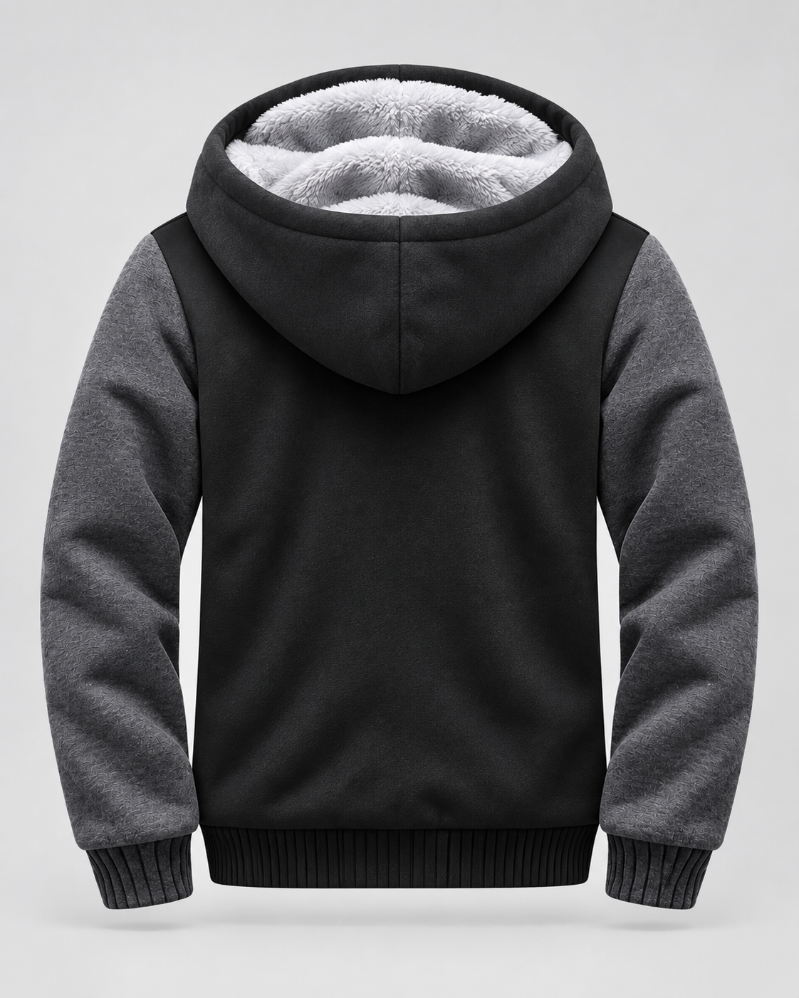 Men's Hooded Fleece Zip Jacket - Contrast Sleeve Regular Fit