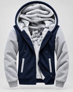 Men's Hooded Fleece Zip Jacket - Contrast Sleeve Regular Fit