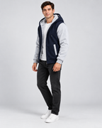 Men's Hooded Fleece Zip Jacket - Contrast Sleeve Regular Fit