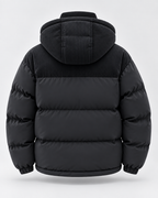 Men's Hooded Puffer Jacket - Corduroy Panel Zip-Up