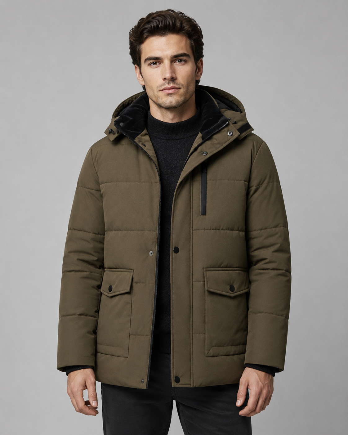 Men's Hooded Puffer Jacket - Plush-Lined Regular Fit