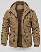 Men's Hooded Utility Parka - Fleece-Lined Multi-Pocket Regular Fit