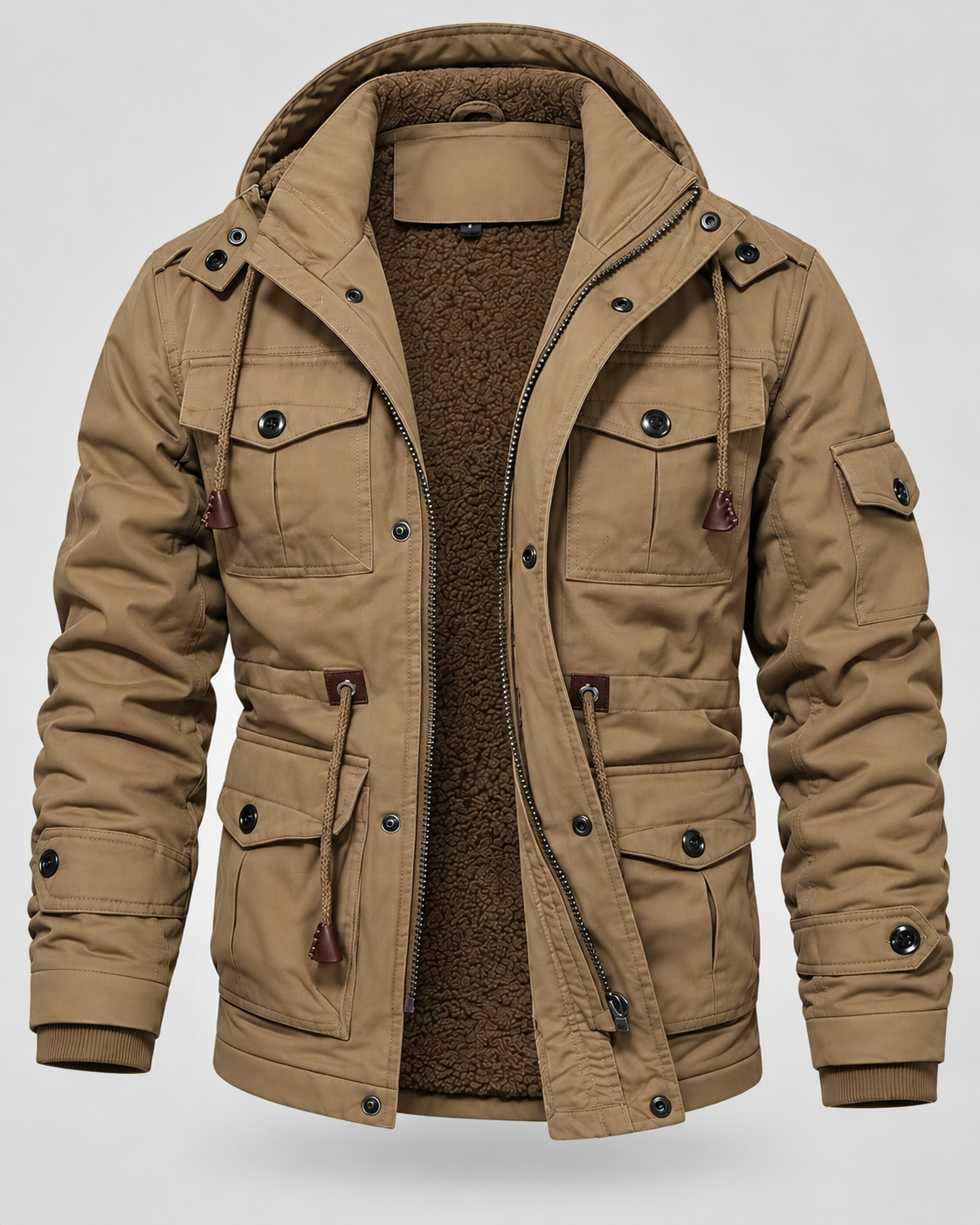 Men's Hooded Utility Parka - Fleece-Lined Multi-Pocket Regular Fit