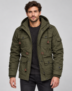 Men's Hooded Utility Parka - Fleece-Lined Multi-Pocket Regular Fit