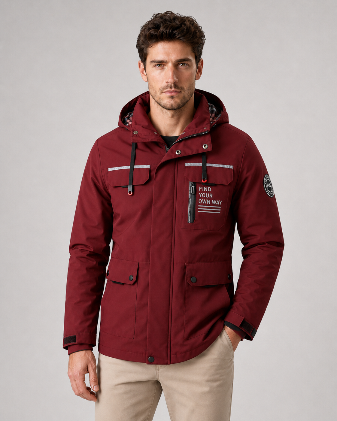 Men's Hooded Utility Parka - Storm Flap Multi Pocket