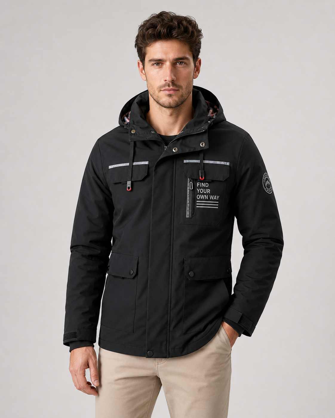 Men's Hooded Utility Parka - Storm Flap Multi Pocket