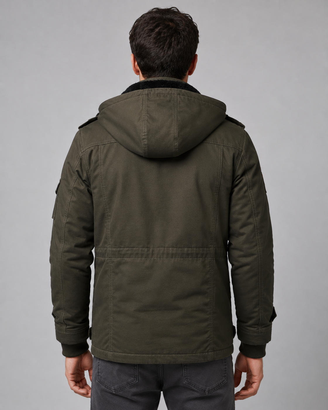 Men's Hooded Winter Parka – Multi-Pocket Regular Fit