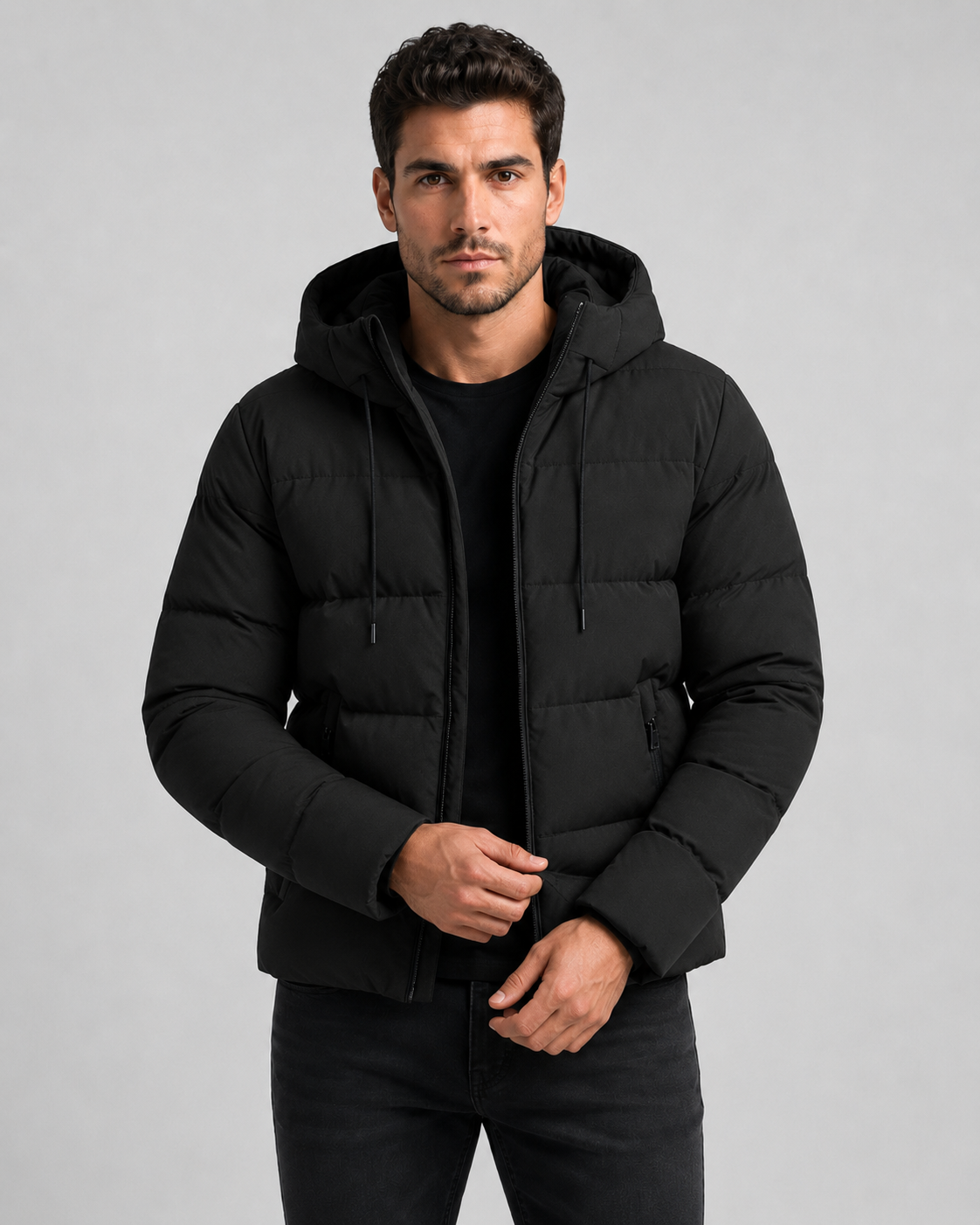 Men's Hooded Winter Puffer Jacket with Zip Pockets