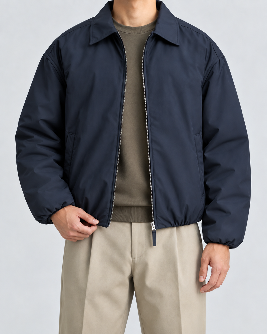 Men's Insulated Blouson Jacket - Turn-Down Collar Relaxed Fit