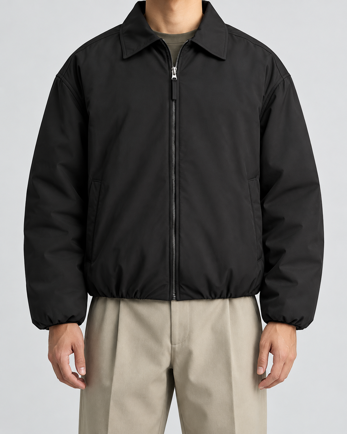Men's Insulated Blouson Jacket - Turn-Down Collar Relaxed Fit