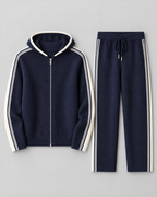 Men's Knit Tracksuit - Zip Hoodie & Striped Pants