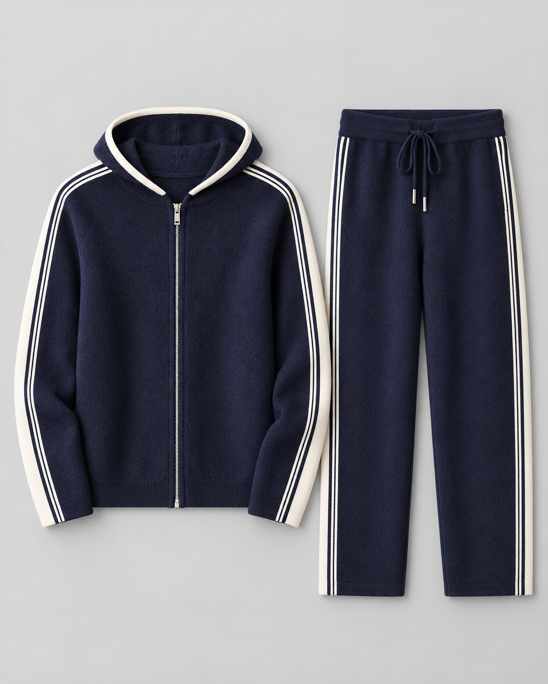Men's Knit Tracksuit - Zip Hoodie & Striped Pants
