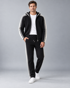 Men's Knit Tracksuit - Zip Hoodie & Striped Pants