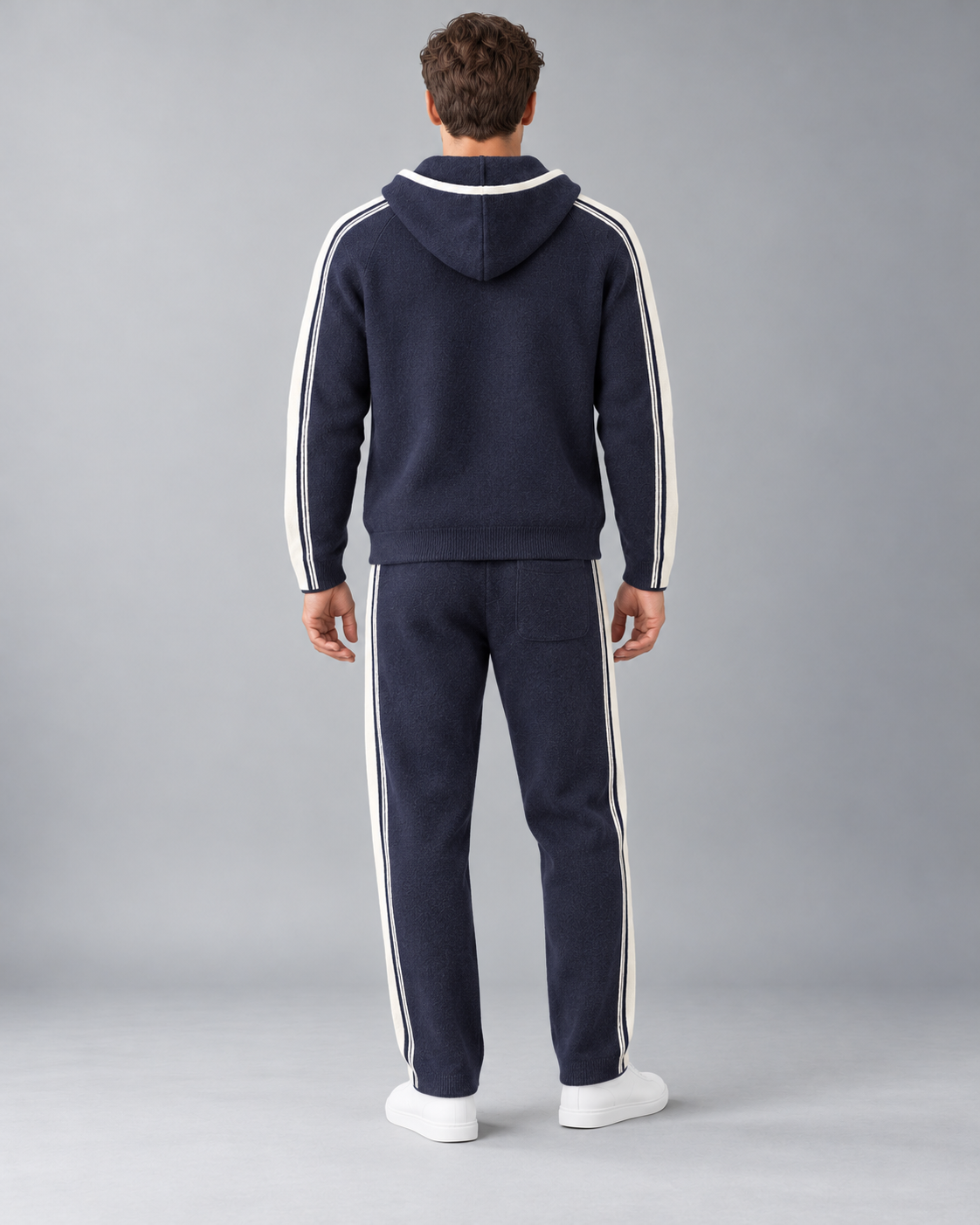 Men's Knit Tracksuit - Zip Hoodie & Striped Pants