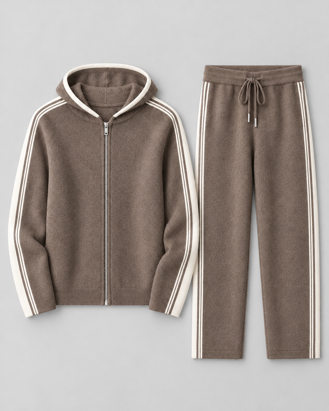 Men's Knit Tracksuit - Zip Hoodie & Striped Pants