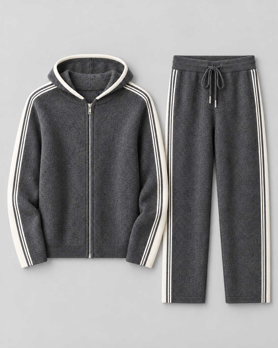 Men's Knit Tracksuit - Zip Hoodie & Striped Pants