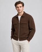 Men's Knit Zip Jacket - Shirt Collar Chest Pockets