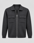 Men's Knit Zip Jacket - Shirt Collar Chest Pockets