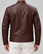Men's Leather Racer Jacket - Zip Front Stand Collar Hip Length