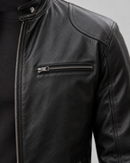 Men's Leather Racer Jacket - Zip Front Stand Collar Hip Length