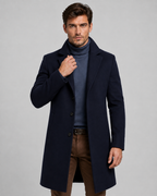 Men's Long Overcoat - Single-Breasted Notch Lapel Tailored Fit