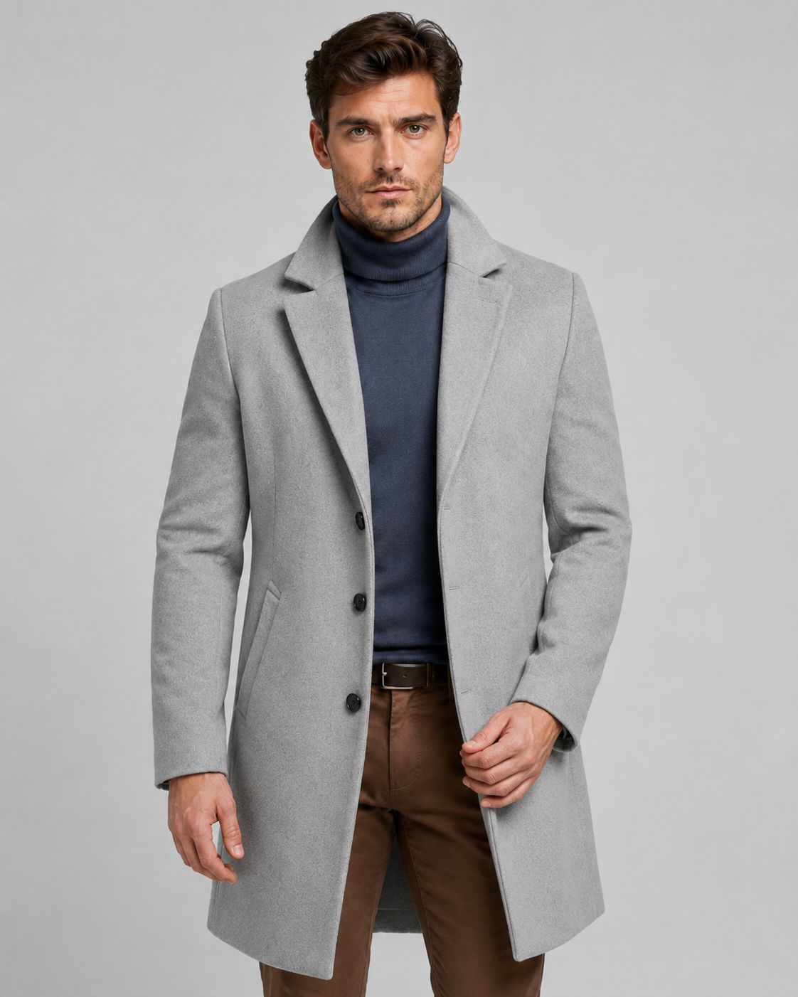 Men's Long Overcoat - Single-Breasted Notch Lapel Tailored Fit