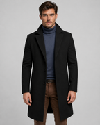 Men's Long Overcoat - Single-Breasted Notch Lapel Tailored Fit