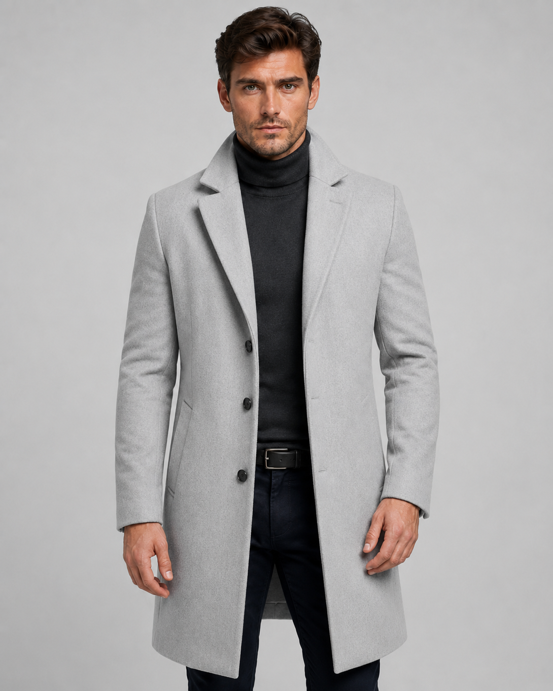 Men's Long Overcoat - Single-Breasted Notch Lapel Tailored Fit
