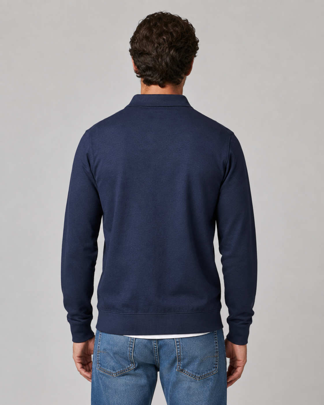 Men's Long-Sleeve Polo Sweatshirt Collared Button Neck