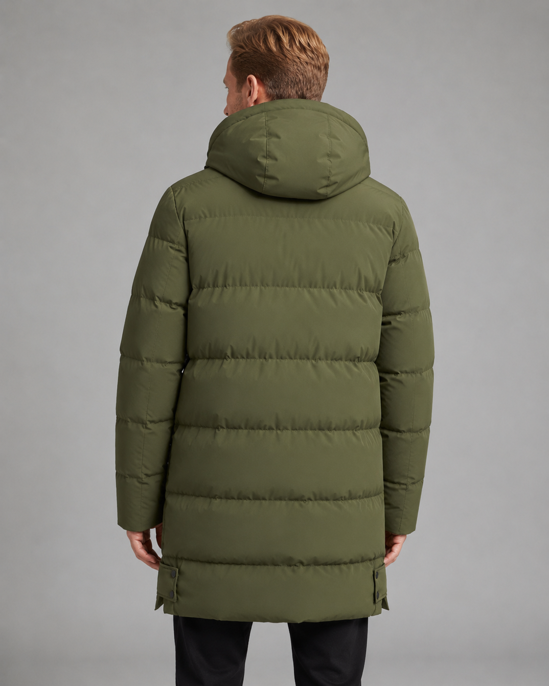 Men's Longline Hooded Puffer Coat Padded Mid-Length