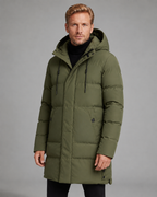 Men's Longline Hooded Puffer Coat Padded Mid-Length