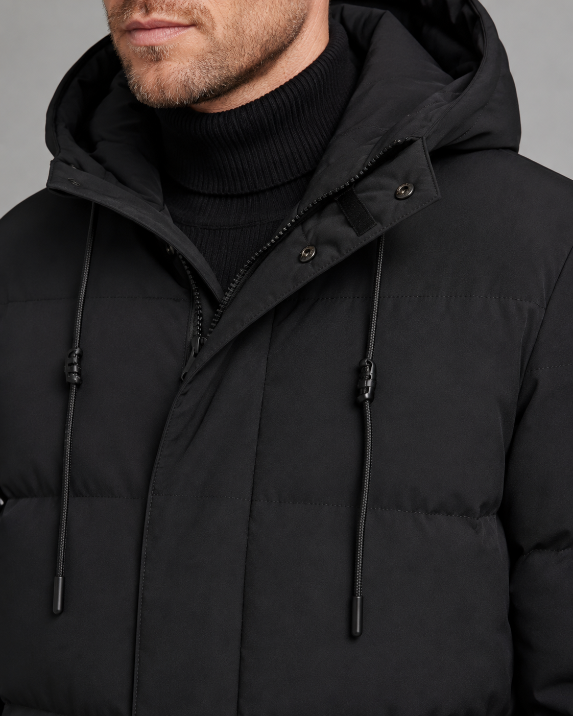 Men's Longline Hooded Puffer Coat Padded Mid-Length