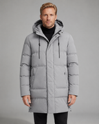 Men's Longline Hooded Puffer Coat Padded Mid-Length