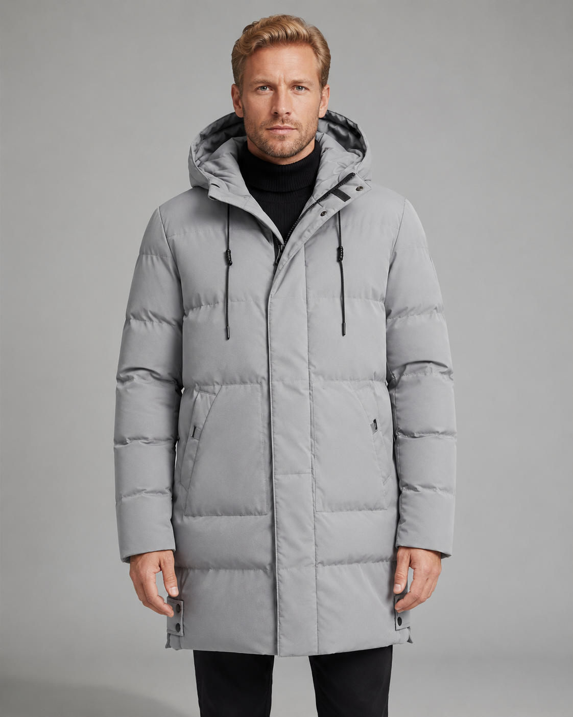 Men's Longline Hooded Puffer Coat Padded Mid-Length