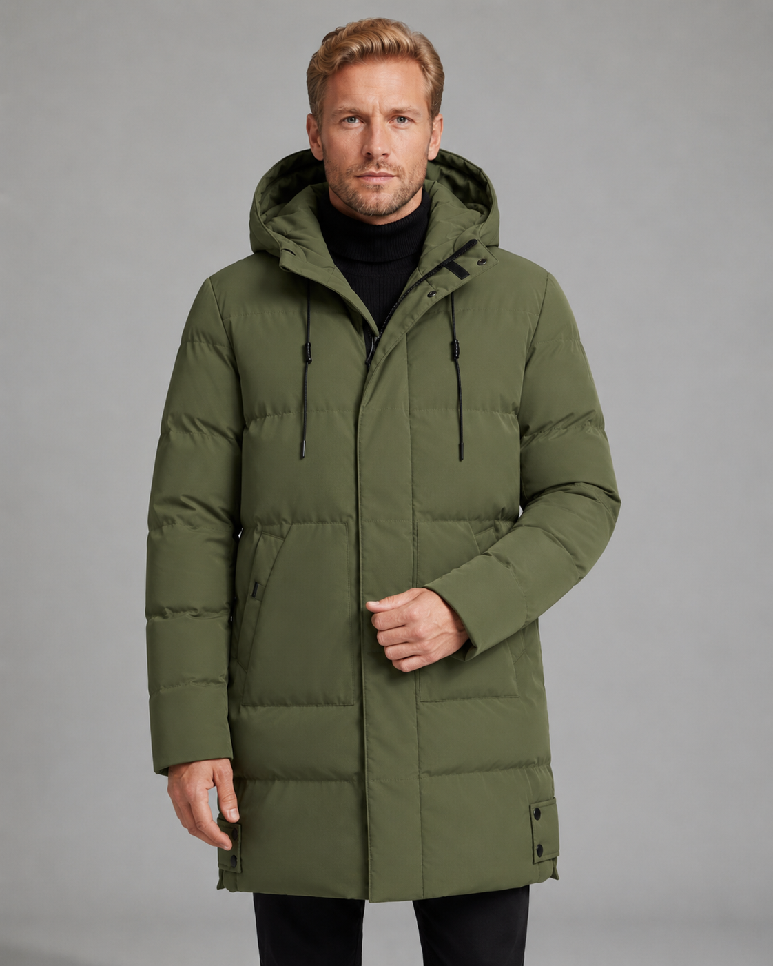 Men's Longline Hooded Puffer Coat Padded Mid-Length