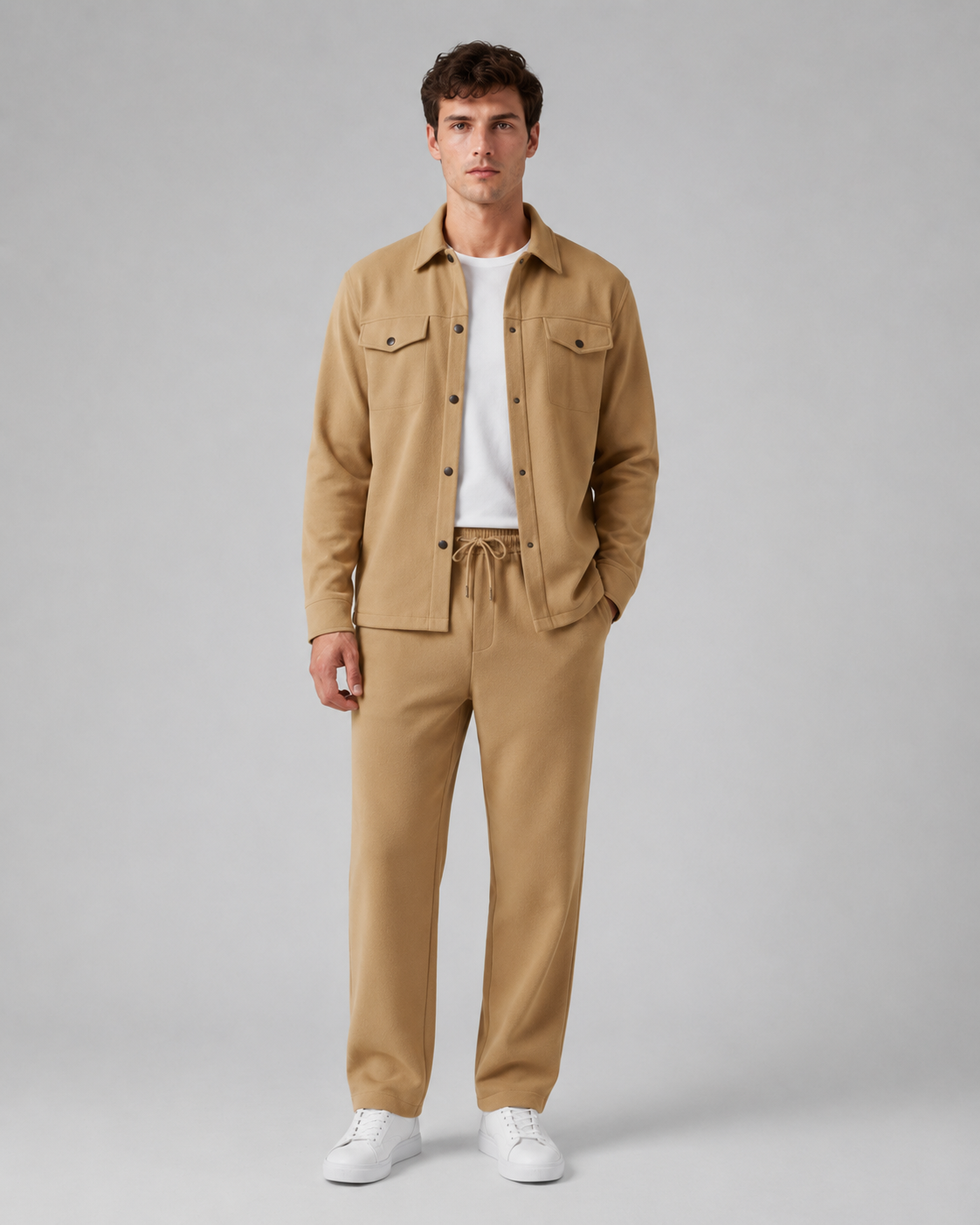 Men's Overshirt & Pants Set - Relaxed Drawstring Fit