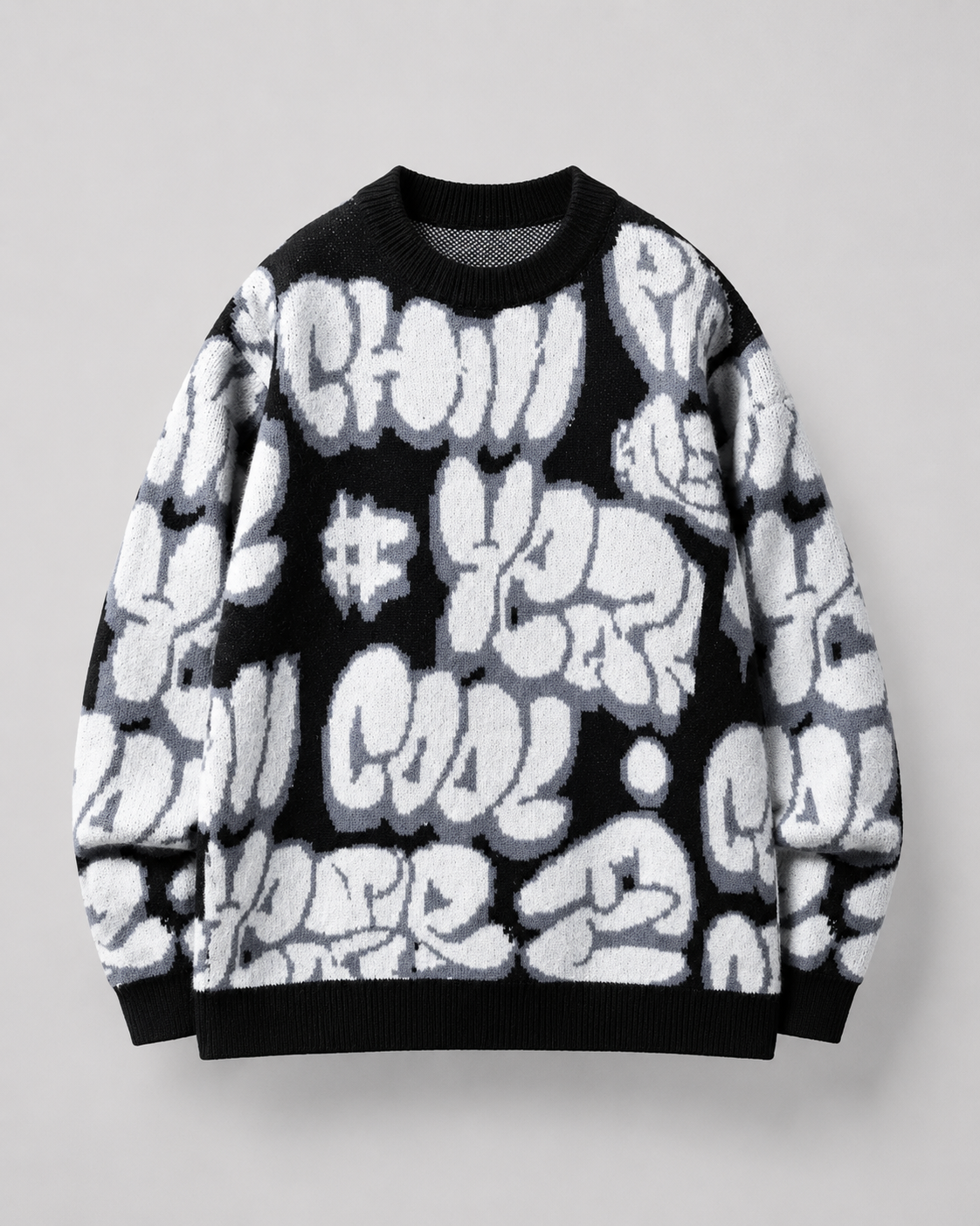 Men's Oversized Graphic Knit Sweater - Graffiti Drop-Shoulder Fit