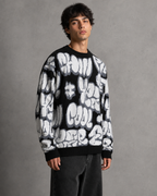 Men's Oversized Graphic Knit Sweater - Graffiti Drop-Shoulder Fit