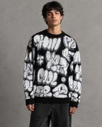 Men's Oversized Graphic Knit Sweater - Graffiti Drop-Shoulder Fit