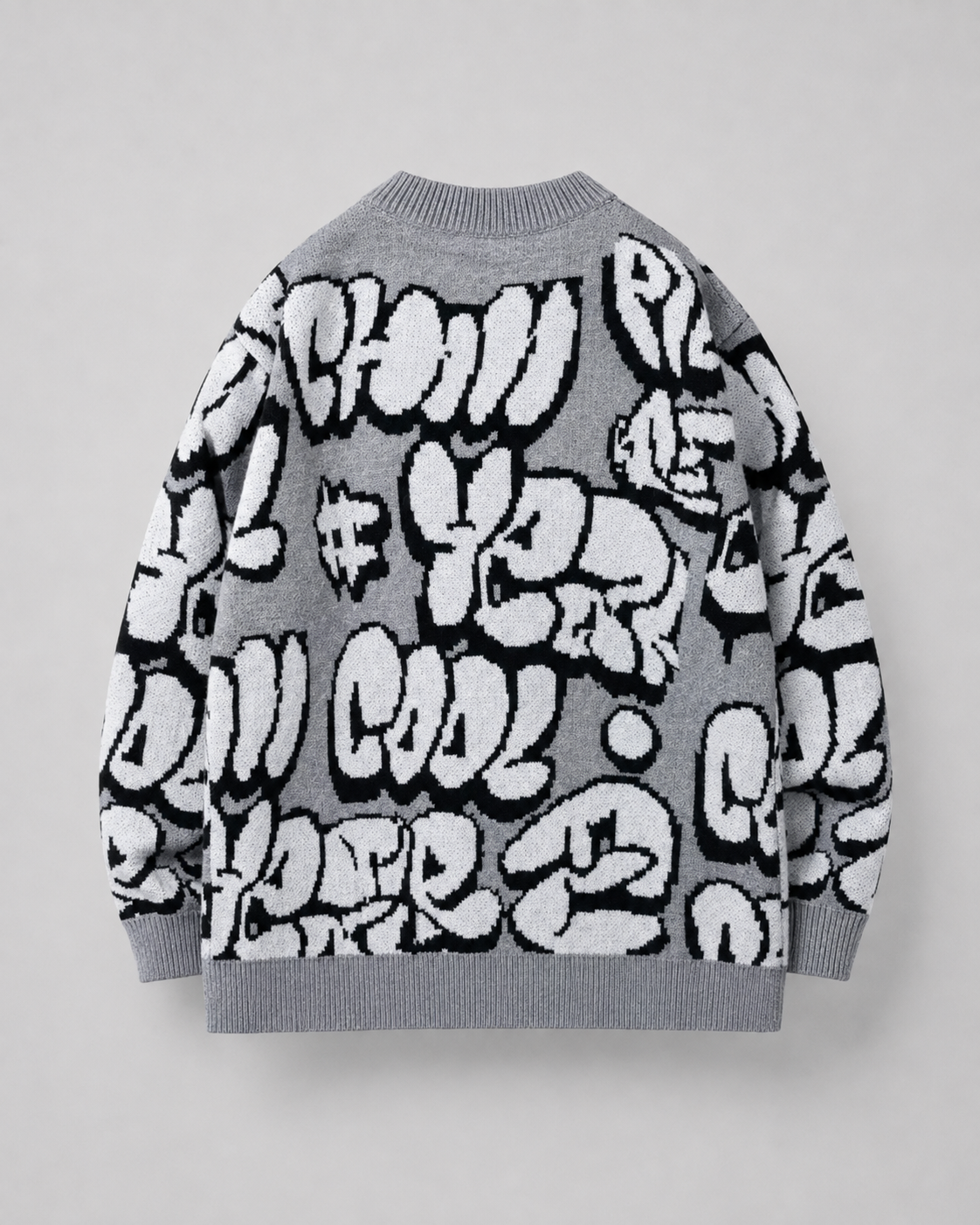 Men's Oversized Graphic Knit Sweater - Graffiti Drop-Shoulder Fit