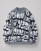 Men's Oversized Graphic Knit Sweater - Graffiti Drop-Shoulder Fit
