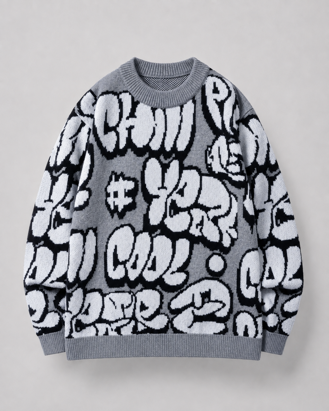 Men's Oversized Graphic Knit Sweater - Graffiti Drop-Shoulder Fit