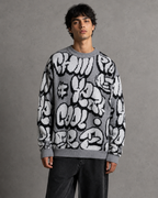 Men's Oversized Graphic Knit Sweater - Graffiti Drop-Shoulder Fit