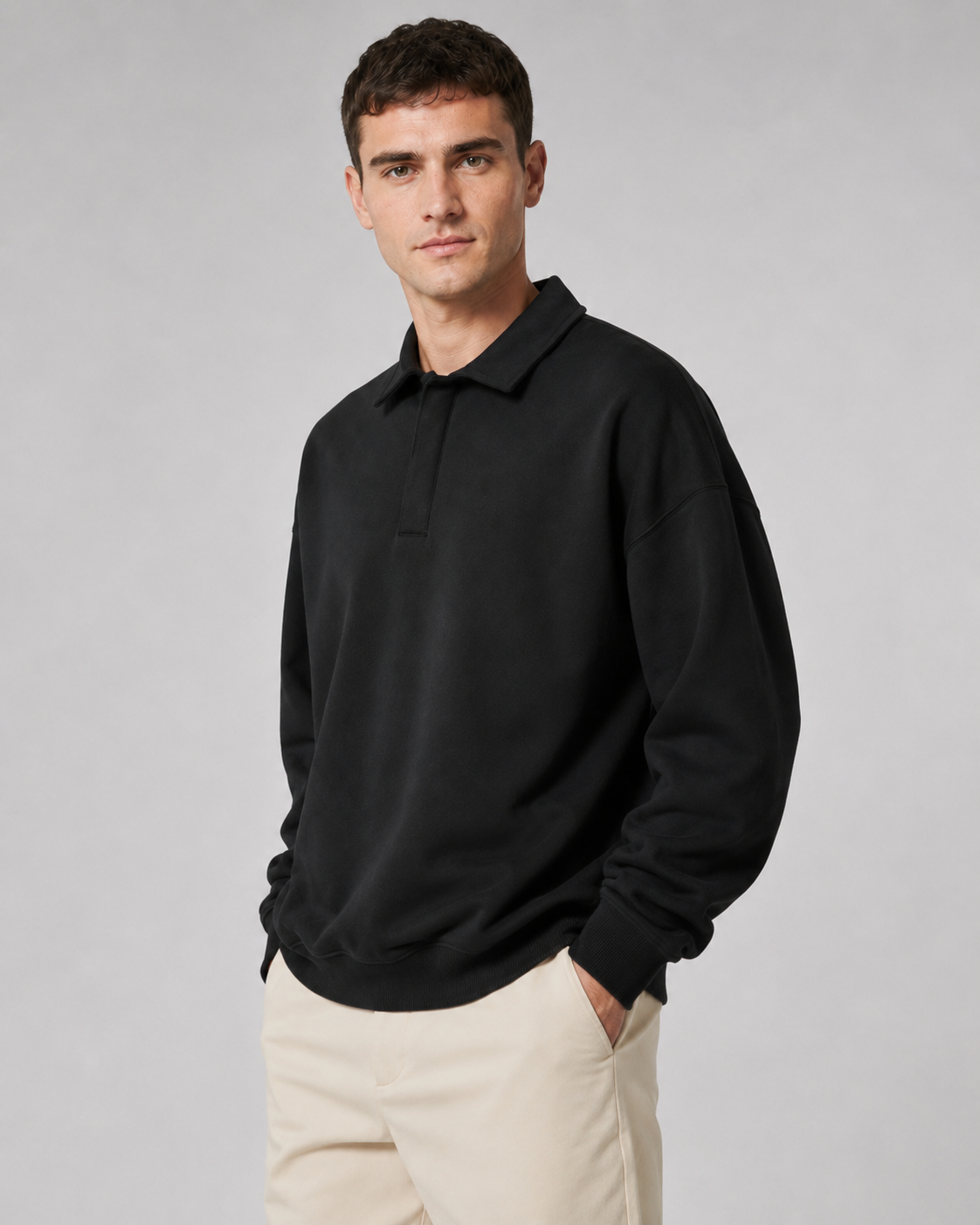 Men's Oversized Polo Sweatshirt Dropped Shoulder